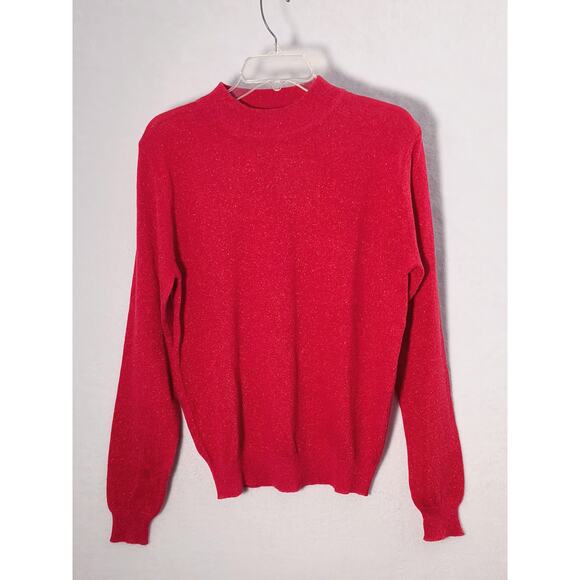 Baxter Wells Metallic Thread Sweater Women's Sz L Red Long Sleeve Mock Neck - Picture 15 of 16
